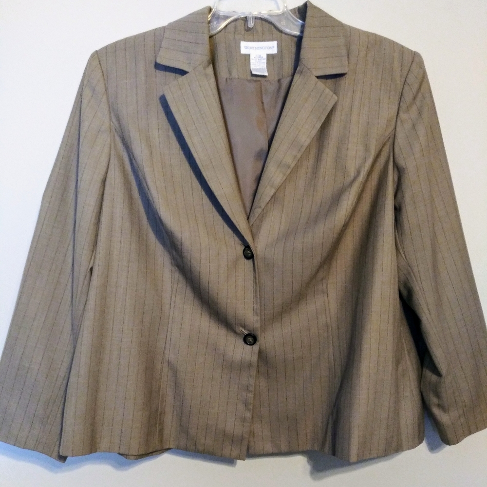 Beige pin stripes 2 piece skirt suit